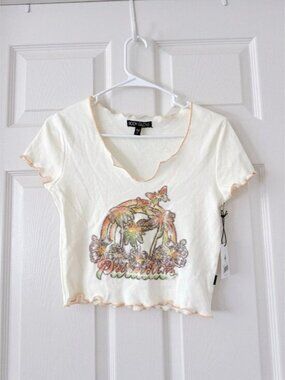 Body Glove Paradise Graphic Crop Top – Women’s Medium Cream Baby Tee Y2K Tropica